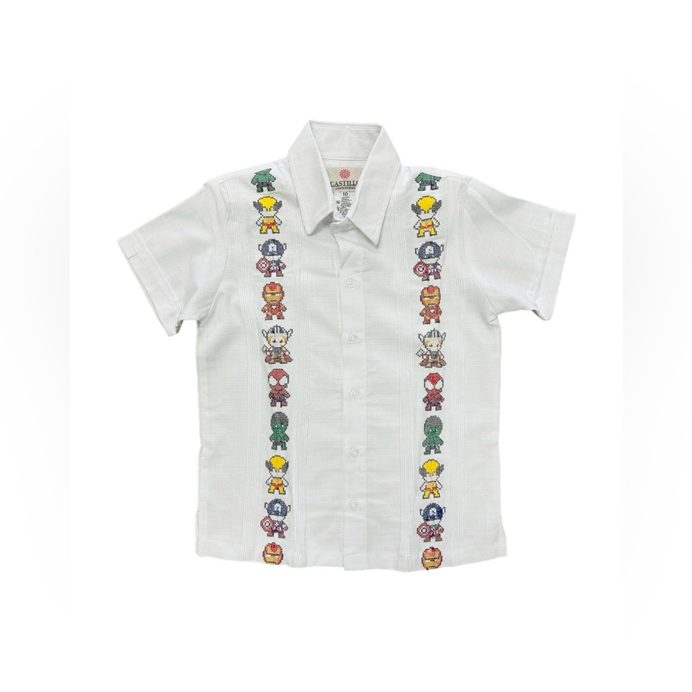 Avengers White Linen Boys Guayabera